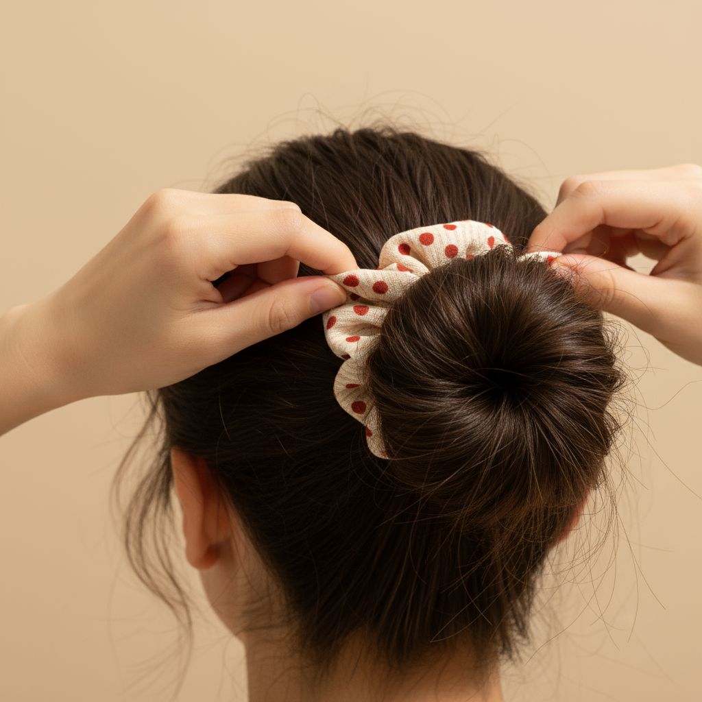 Polka Dot Printed Hair Scrunchie – Stylish & Soft Hair Accessory (Pack of 1)