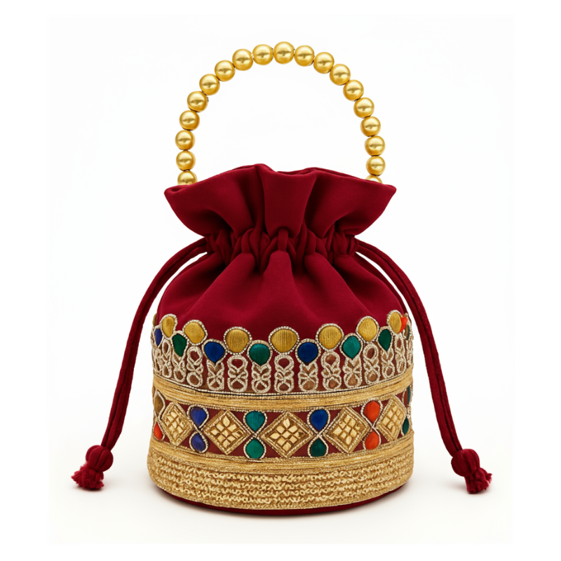 Premium Velvet Embroidered Potli Purse for Women – Elegant Batva Bag with Beautiful Handcrafted Embroidery for Weddings & Festive Gifting