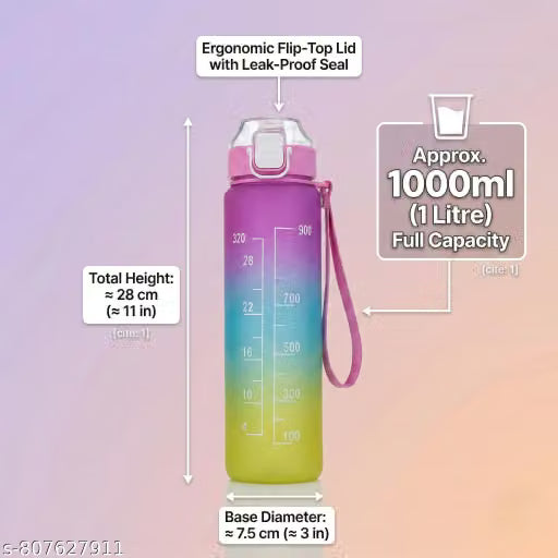 Motivational Water Bottle 1000ml | BPA Free Leak Proof Gym Sipper Bottle with Time Marker | Unbreakable Sipper(Pack of 1)