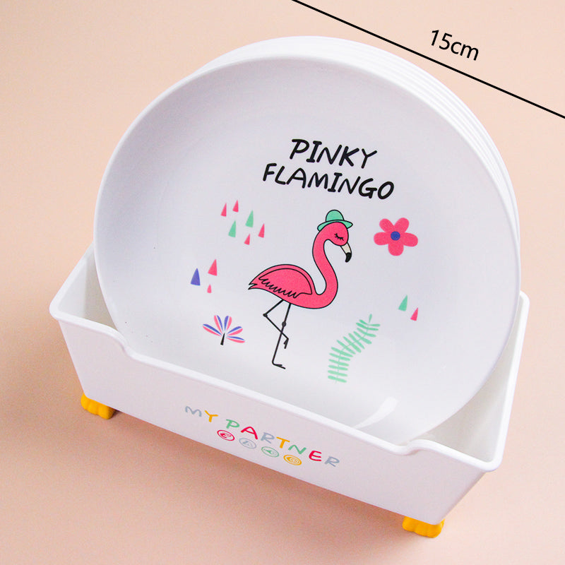 8 Pcs Round Plates with Stand Set – Ceramic Tableware with Decorative Prints (Random Design)