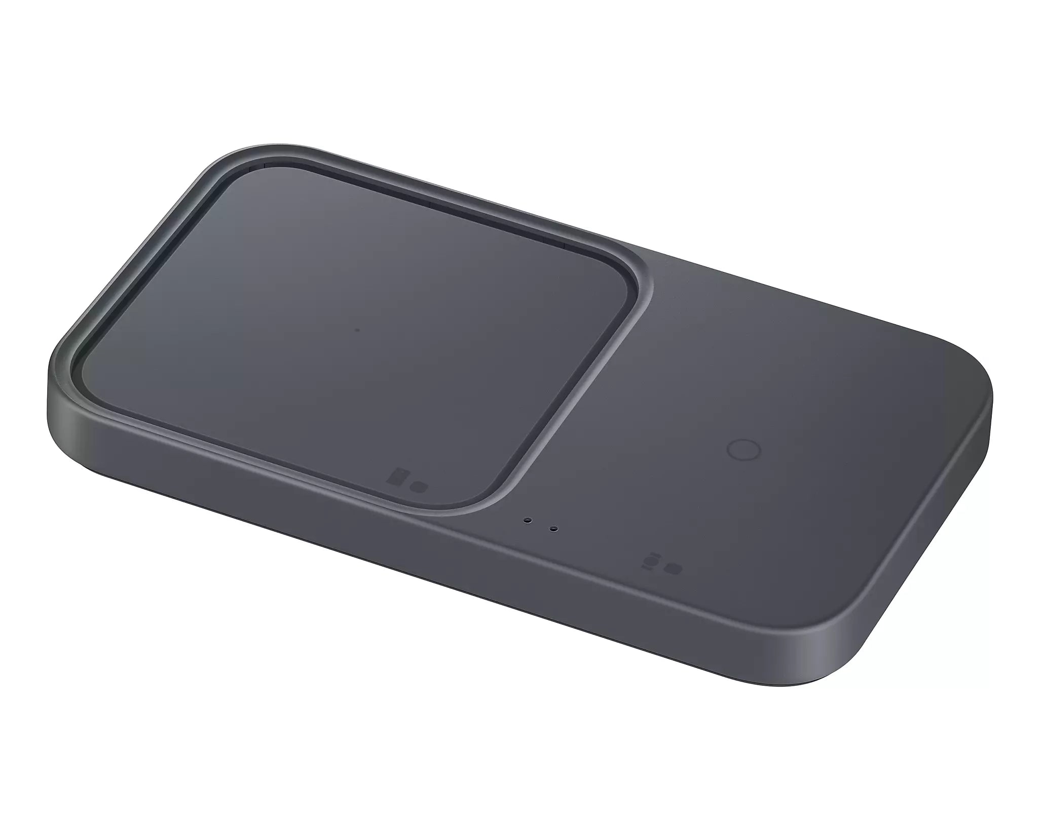 Samsung Super Fast Wireless Charger Duo in angled view, showing two charging pads