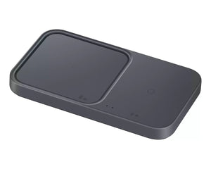 Samsung Super Fast Wireless Charger Duo in angled view, showing two charging pads
