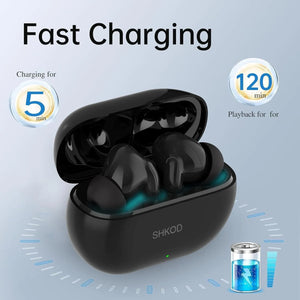 SHKOD AirLits1 Pro earbuds placed inside their compact charging case