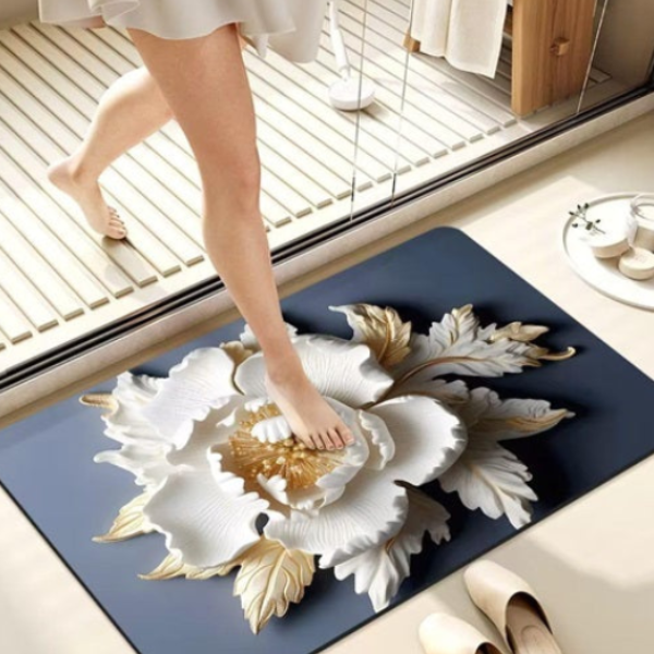 3D Flower Print Water Absorbent Bathroom Mat – Non-Slip, Quick-Dry Floor Mat for Home, Kitchen & Office (Random Print-Pack of 1 )