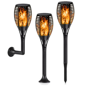 Outdoor solar flame mashaal lamp with flickering 96 LED light for garden