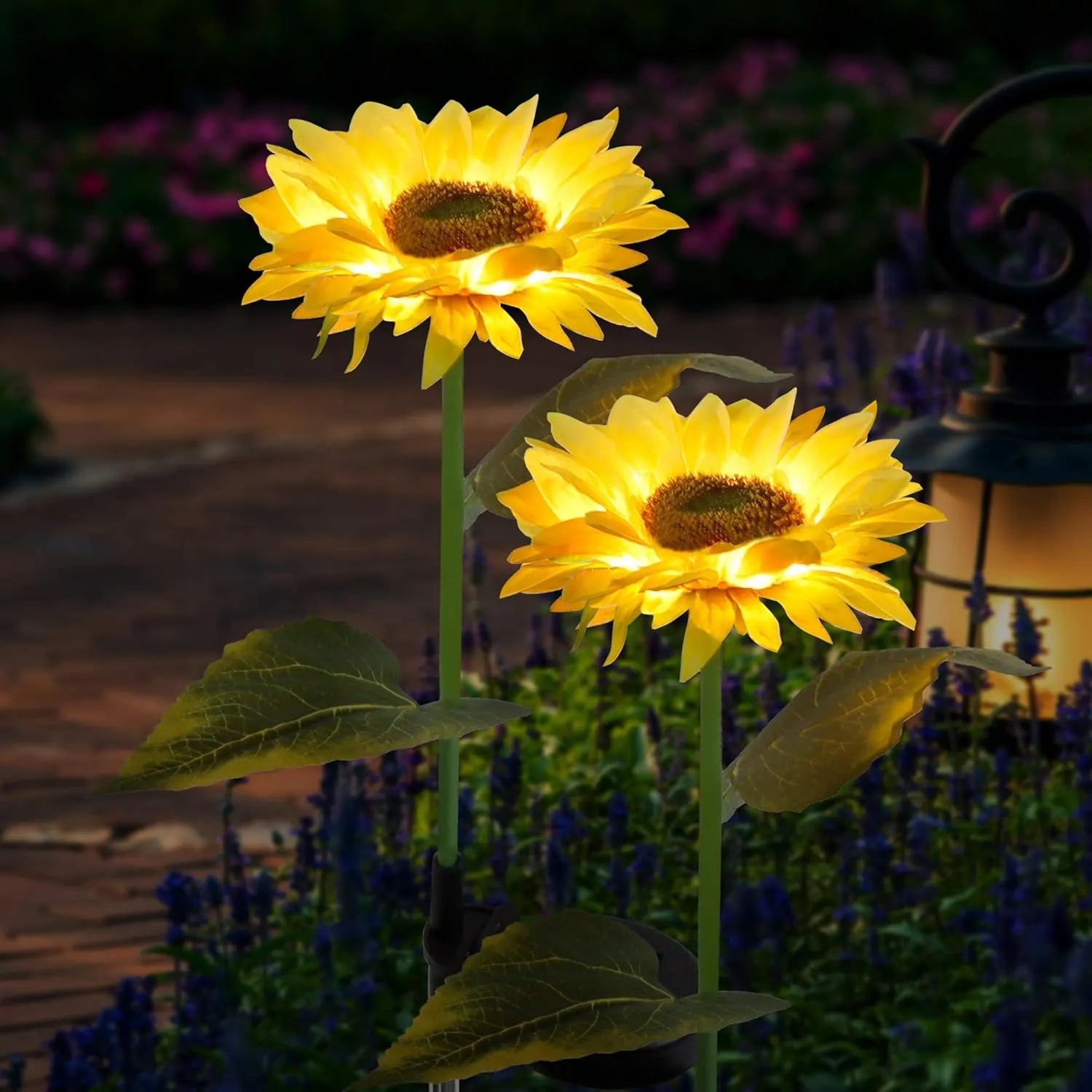 Solar-powered sunflower garden stake lights 2-pack for outdoor decoration