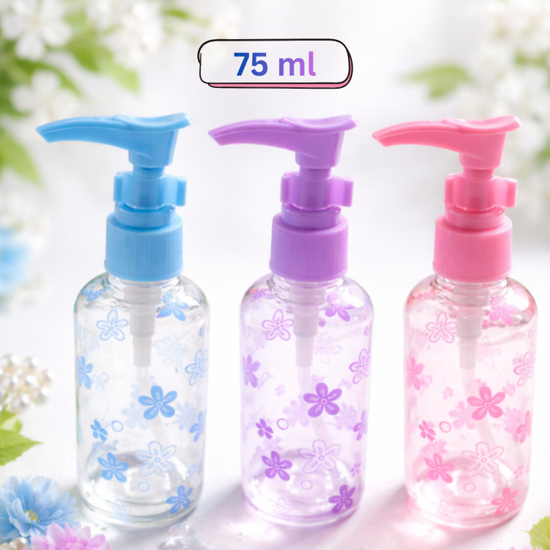 75 ml Refillable Travel Bottles with Pump & Safety Lock – Leak-Proof Plastic Dispensers for Lotion, Soap, Shampoo & Serum (Random color-Pack of 1)