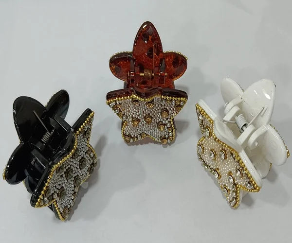 Embroidery Star Shaped Hair Clutch (Random Design & Colors) - 1 Pc