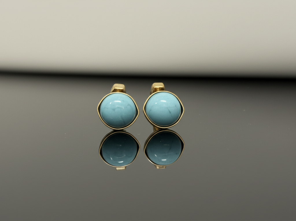 Minimalist Grey Stone Stud Earrings - Gold Plated Tiny Dome Ear Piercings - Everyday Hypoallergenic Jewelry (1 Pair)