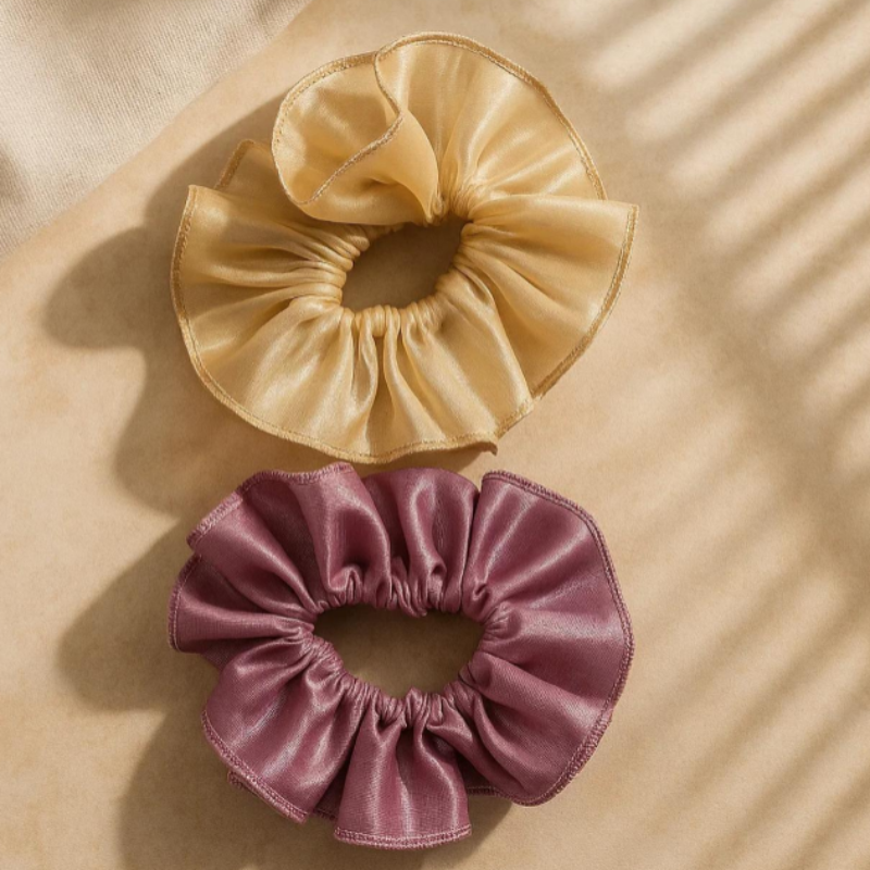 Ruffle Hair Scrunchies – Cute Hair Ties for Women & Girls | Stylish Ponytail & Bun Holder | Soft & Gentle Elastic Hair Bands (Random Color-Pack of 1)