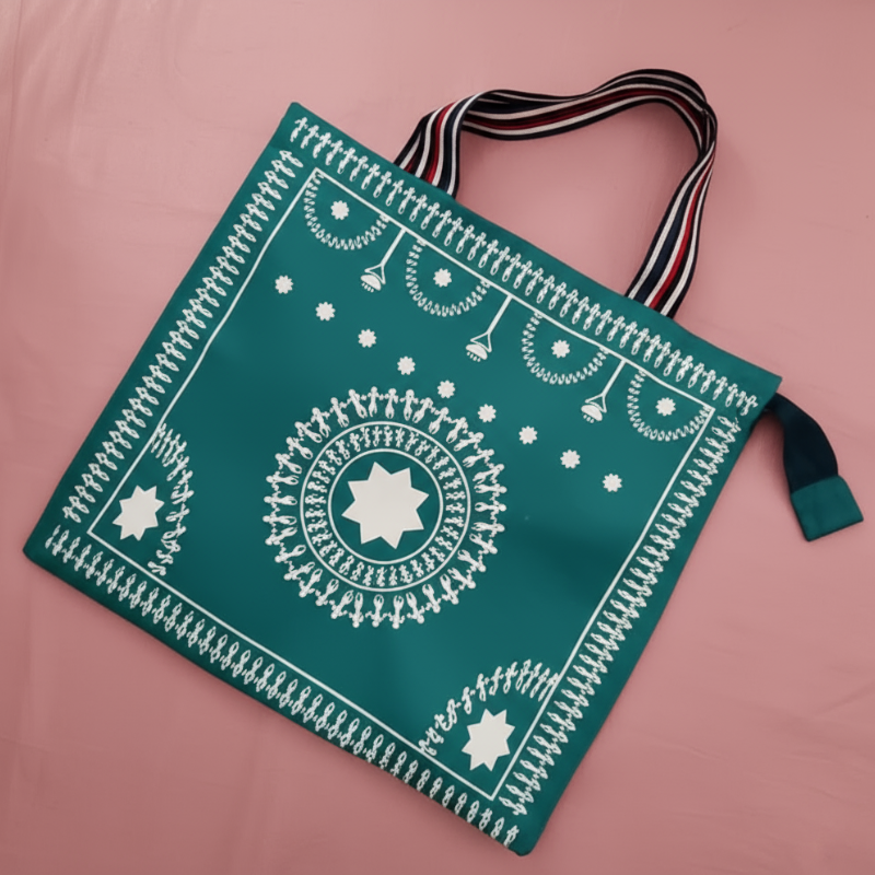 Printed Shoulder Bag – Multicolor Warli Art Printed Shopping Tote Bag for Women (Eco-Friendly & Reusable)