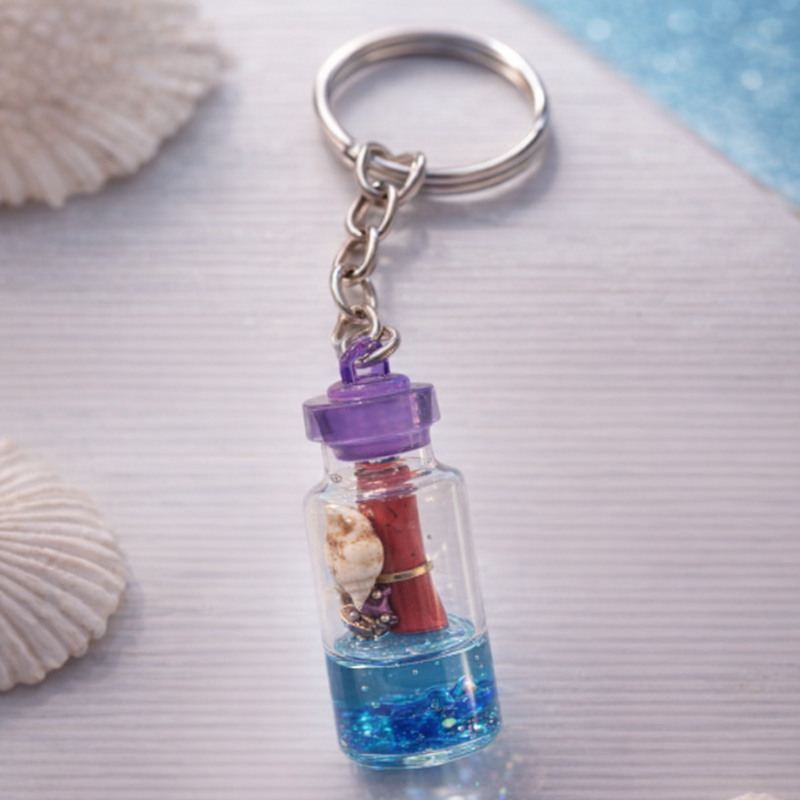 6 Pcs Mini Glass Bottle Keychain – Cute Transparent Bottle Key Ring for Bags, Keys & Gifts (Random color)