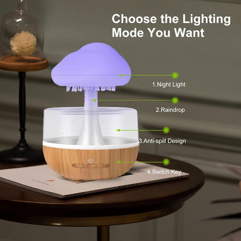 USB powered rain cloud humidifier for bedroom, nursery, and office use