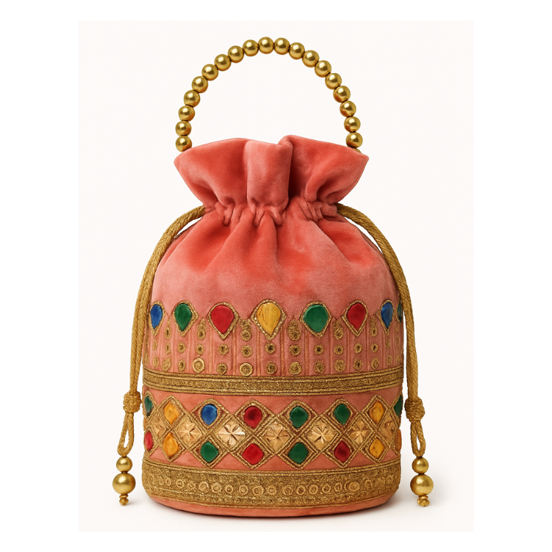 Premium Velvet Embroidered Potli Purse for Women – Elegant Batva Bag with Beautiful Handcrafted Embroidery for Weddings & Festive Gifting