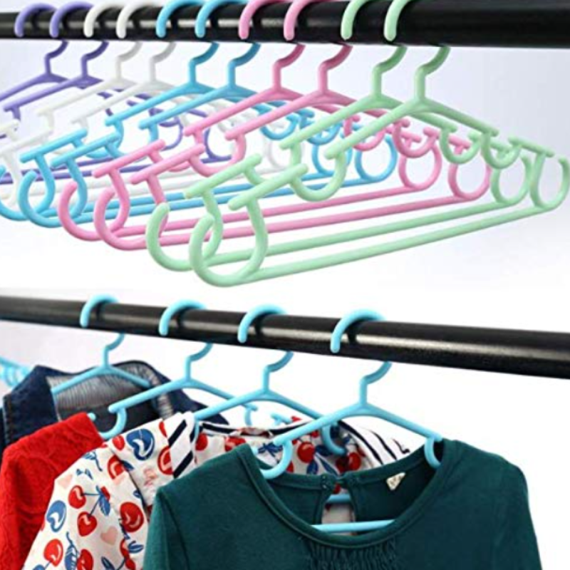 Plastic Clothes Hangers – Strong Multicolor Hangers with Two Molded Shoulder Hooks (Random color-Pack of 5)