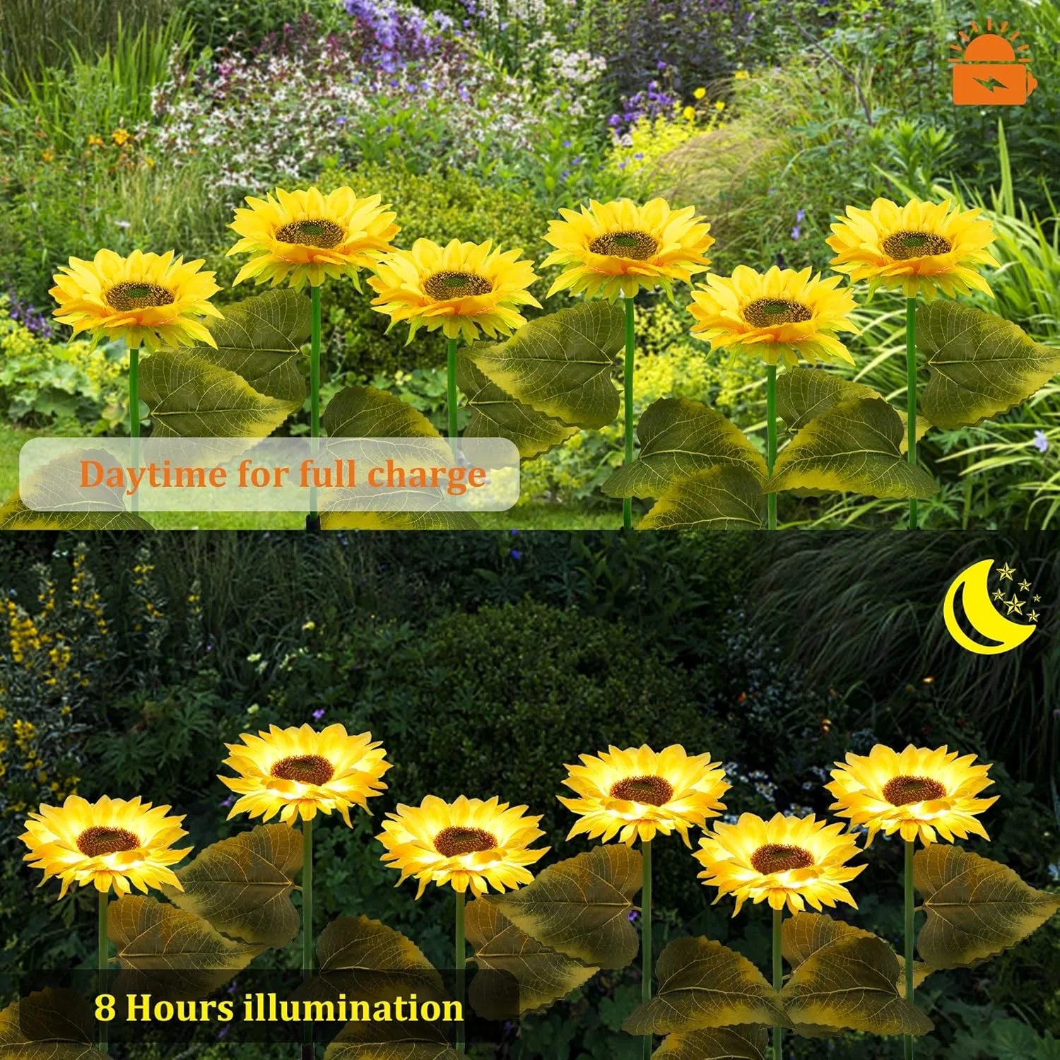 Yellow sunflower design solar garden lights for yard and landscape decor