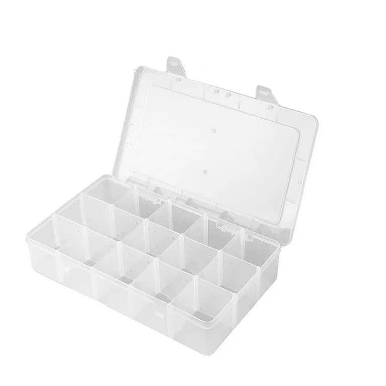 15-Grid Large Capacity Transparent Plastic Storage Box – Organizer for Jewelry, Accessories & Small Items (Pack of 1)