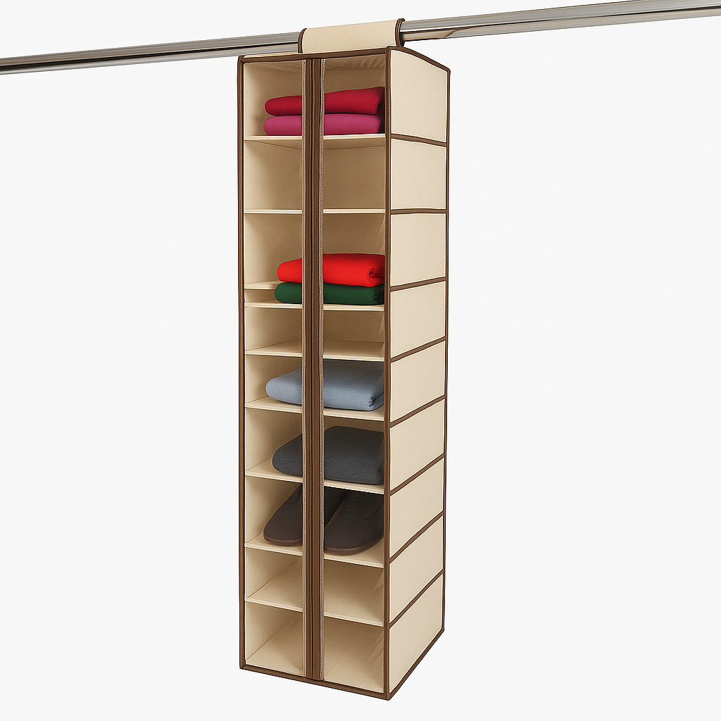 Zipper Closure 10 Pocket Multipurpose Hanger,Space-Saving Wall-Mounted Organizer with Clear Shelves for Closet & Wardrobe