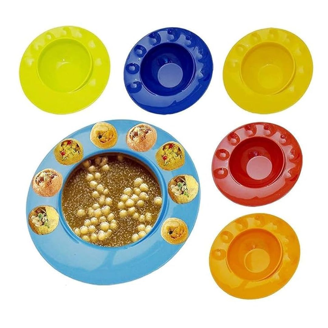 Snack Serving Pani Puri Plate – Plastic Serving Plate for Pani Puri, Golgappa & Snacks (Random Color) | Buy 1 Get 1 Free