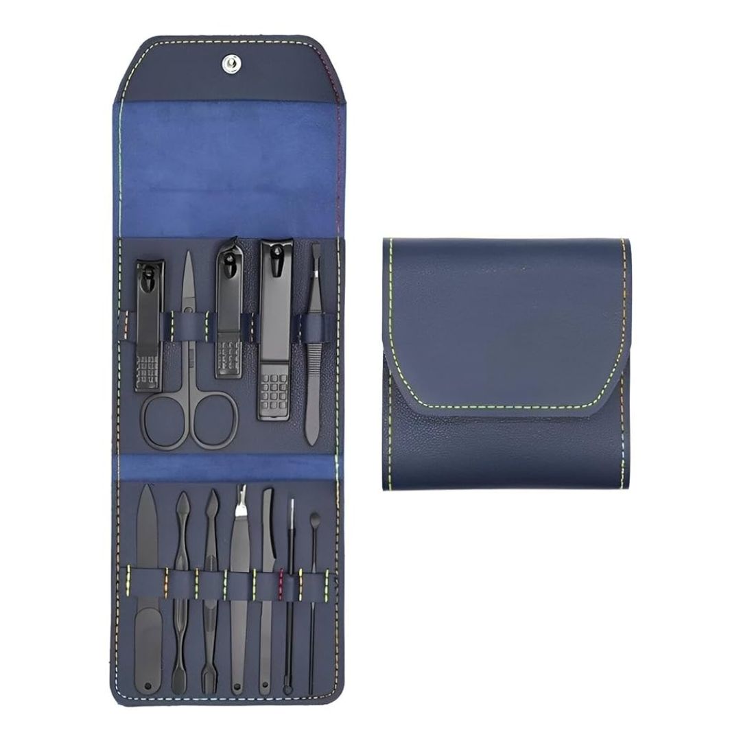 Manicure Tools Collection - 12 Essential Beauty Instruments for Nail Care, Featuring Scissors, Clippers, Tweezers, and More for Home Pampering (Model 1 Blue)