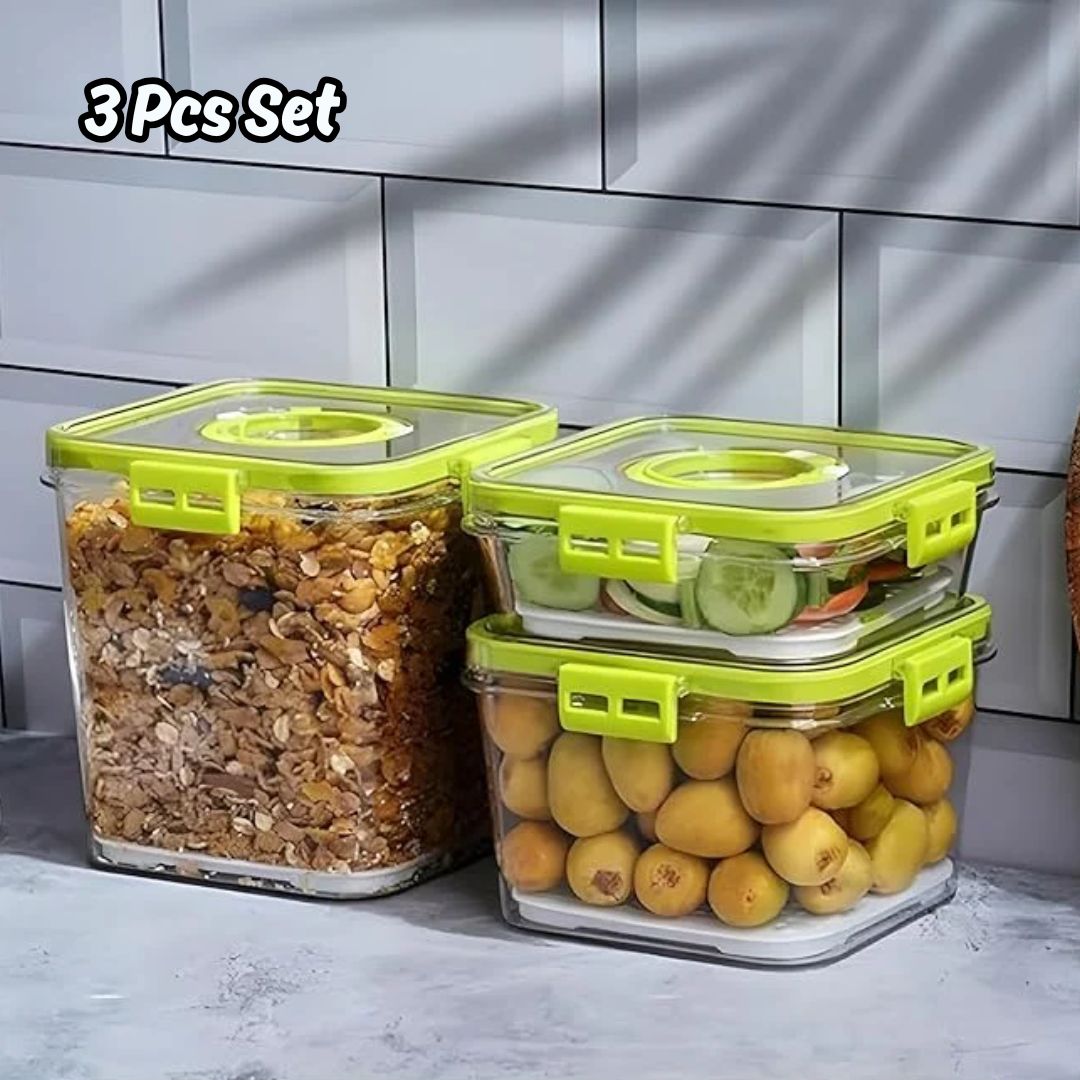 Air Tight BPA-Free Plastic Food Storage Containers – Pack of 3 with Time-Keeping Lids