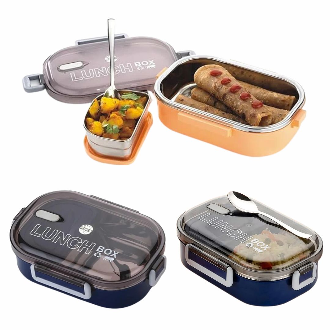 Stainless Steel Insulated School Time Lunch Box For School And Office Meals – Keeps Food Warm (Random color- Pack of 1)