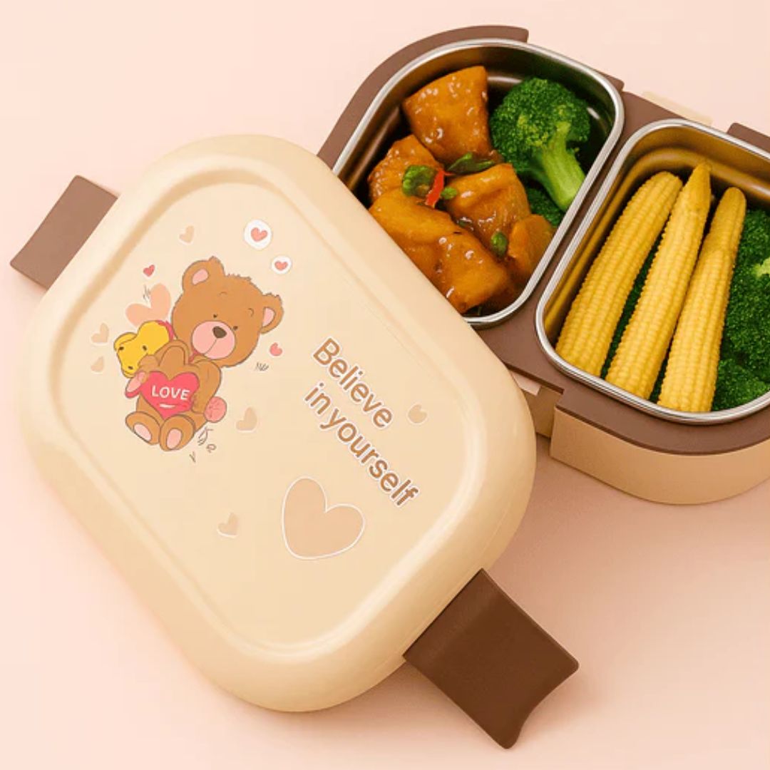 2 Compartment Bento Lunch Box with Lid and Motivational Quote (random design)