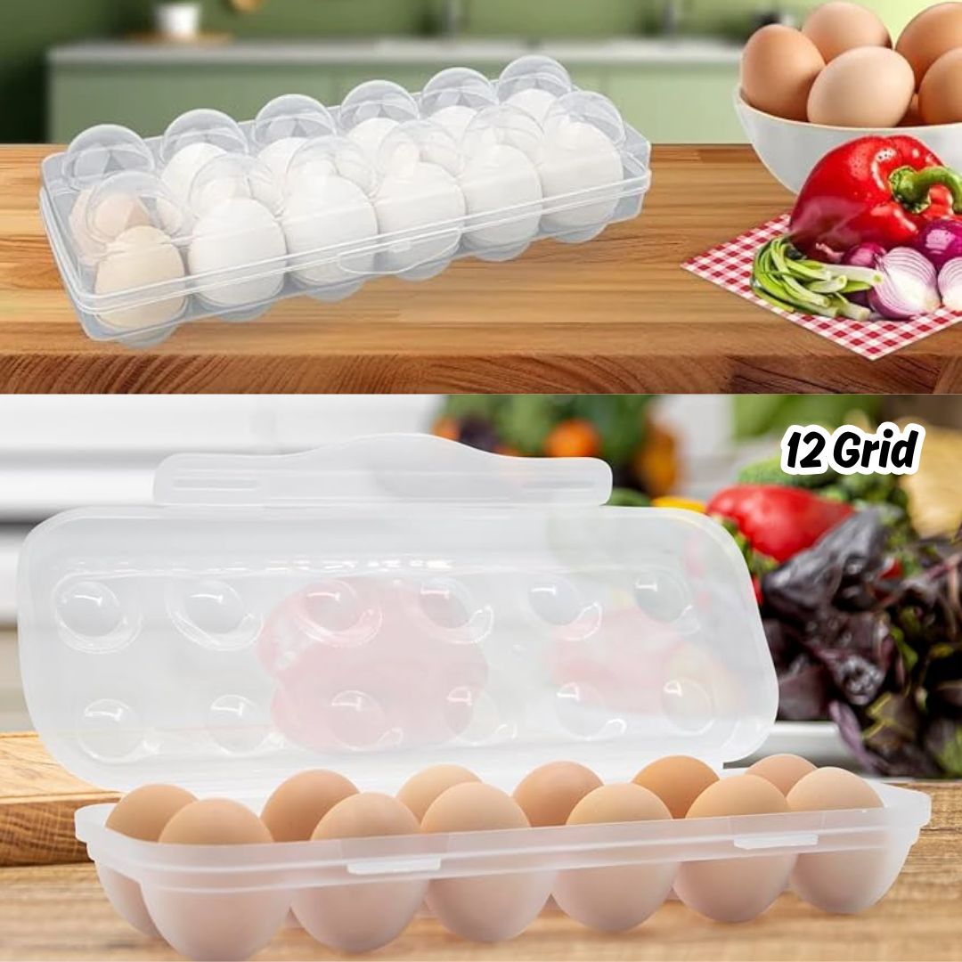 Durable Transparent Egg Storage Tray – 12-Grid Kitchen Organizer  (Pack of 1)