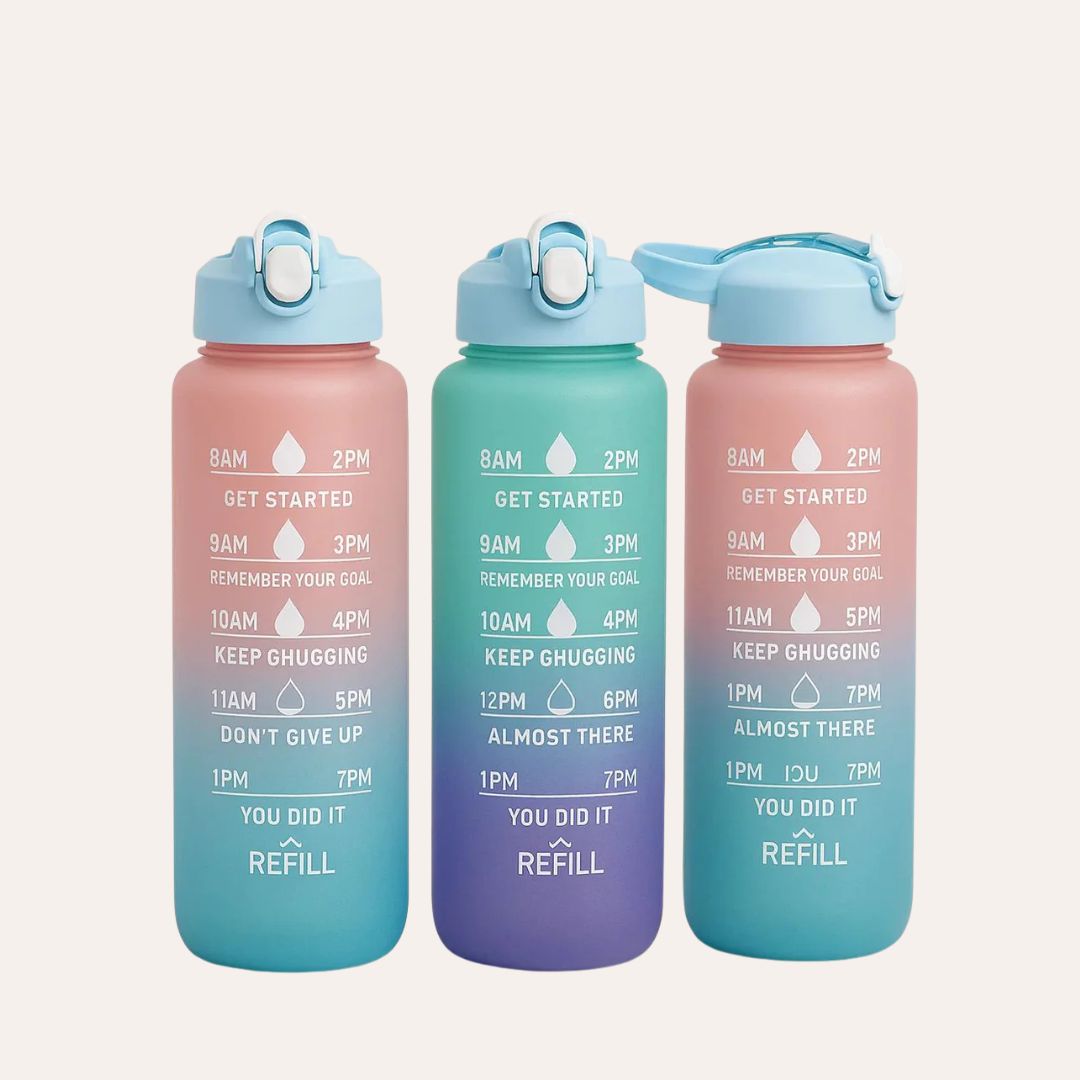 1000ml Motivational Water Bottle with Straw & Time Marker – Leak-Proof, BPA-Free Tritan Drink Bottle with 1-Click Open Lid for Gym, Running, School & Outdoor (Random Color-Pack of 1)