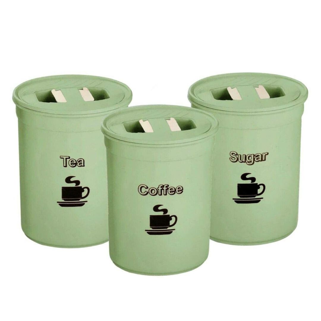 Coffee, Sugar & Tea Container Set – 3 Air-Seal Plastic Storage Containers for Kitchen