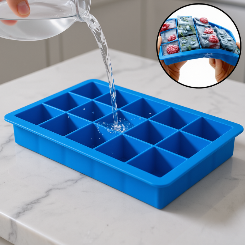 15-Cube Silicone Ice Maker Tray – BPA-Free, Heavy-Duty & Dishwasher-Safe Ice Cube Tray for Freezer (Random Color-Pack of 1)