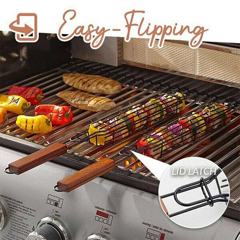 Portable Nonstick BBQ Grilling Basket, Metal Charcoal Grill Outdoors Grill Tools, Black