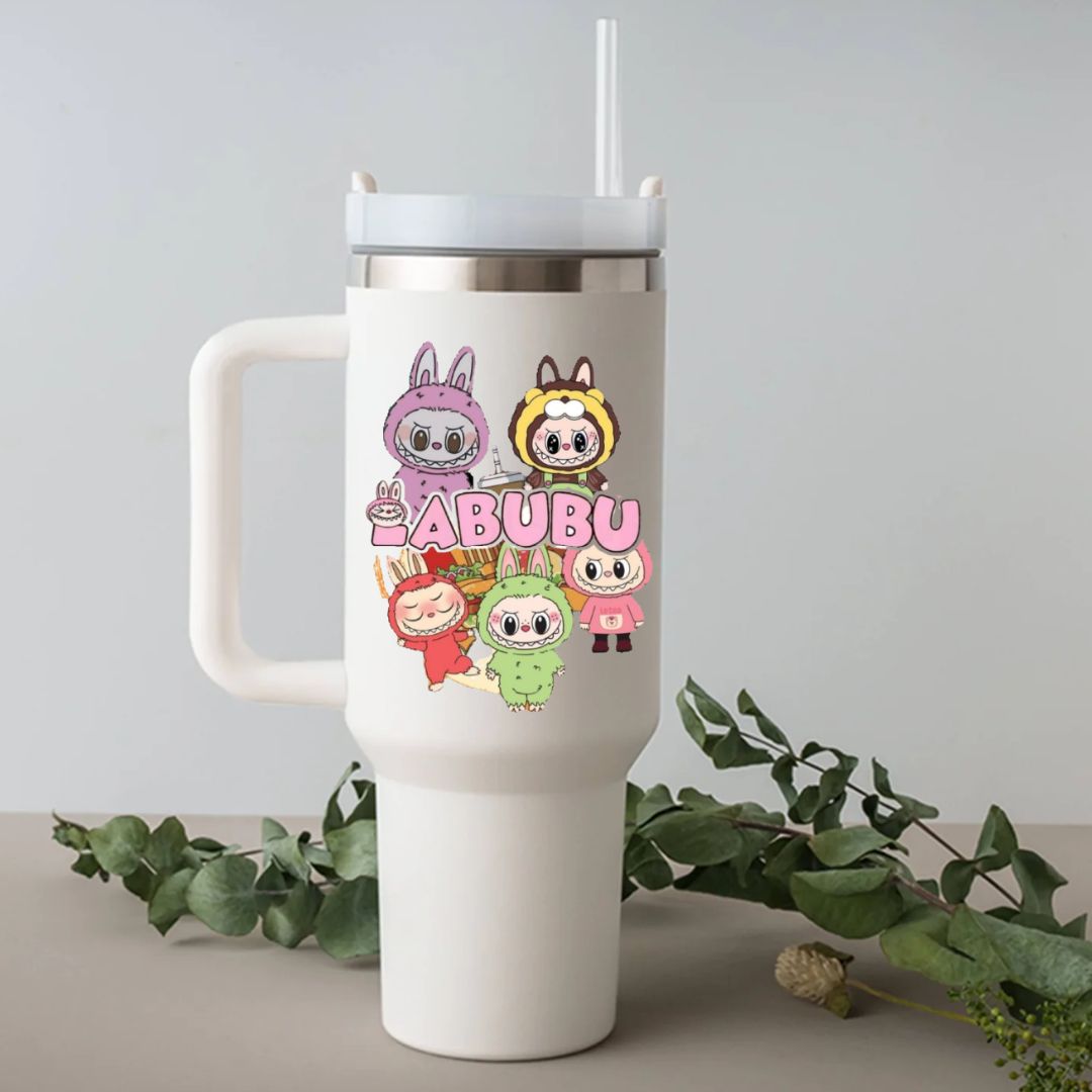 Labubu Cartoon Custom Water Tumbler with Handle and Straw
