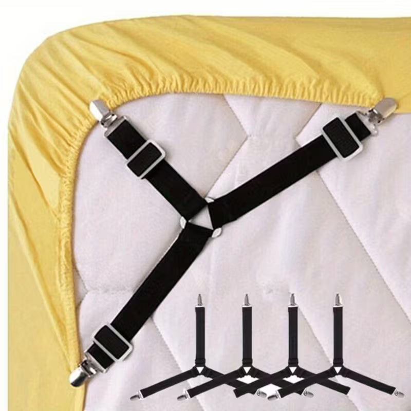 Bed Sheet Straps, 4 Pcs Adjustable Elastic Sheet Fasteners Fitted Sheet Straps Triangle Suspenders Gripper Bed Sheet Holders Sheet Clips for Bed Sheets, Sofa Cushion, Mattress Covers