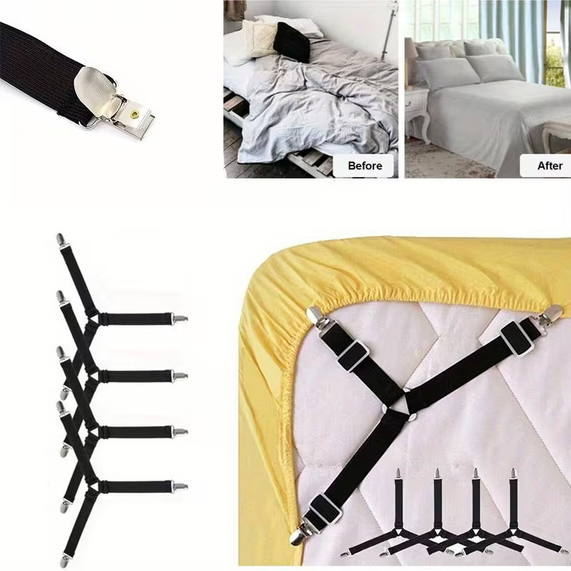Bed Sheet Straps, 4 Pcs Adjustable Elastic Sheet Fasteners Fitted Sheet Straps Triangle Suspenders Gripper Bed Sheet Holders Sheet Clips for Bed Sheets, Sofa Cushion, Mattress Covers