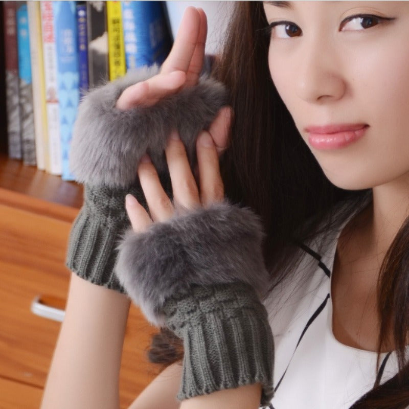 1 Pair Autumn And Winter Warm Gloves, Women's Half-Finger Gloves, Plush Lined Gloves