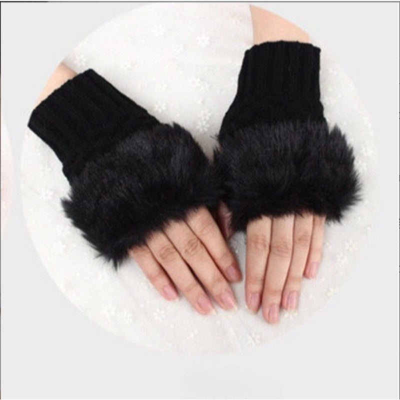 1 Pair Autumn And Winter Warm Gloves, Women's Half-Finger Gloves, Plush Lined Gloves