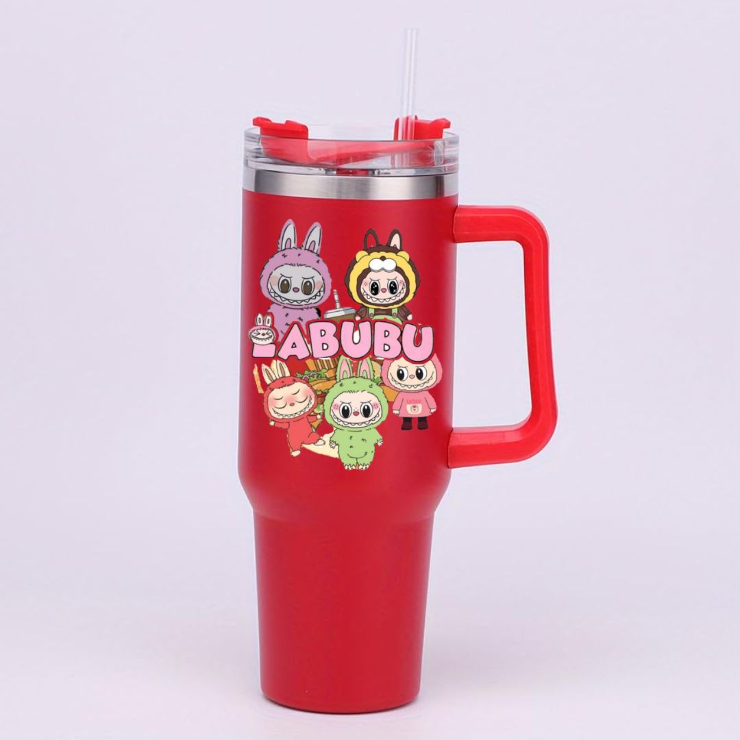 Labubu Cartoon Custom Water Tumbler with Handle and Straw