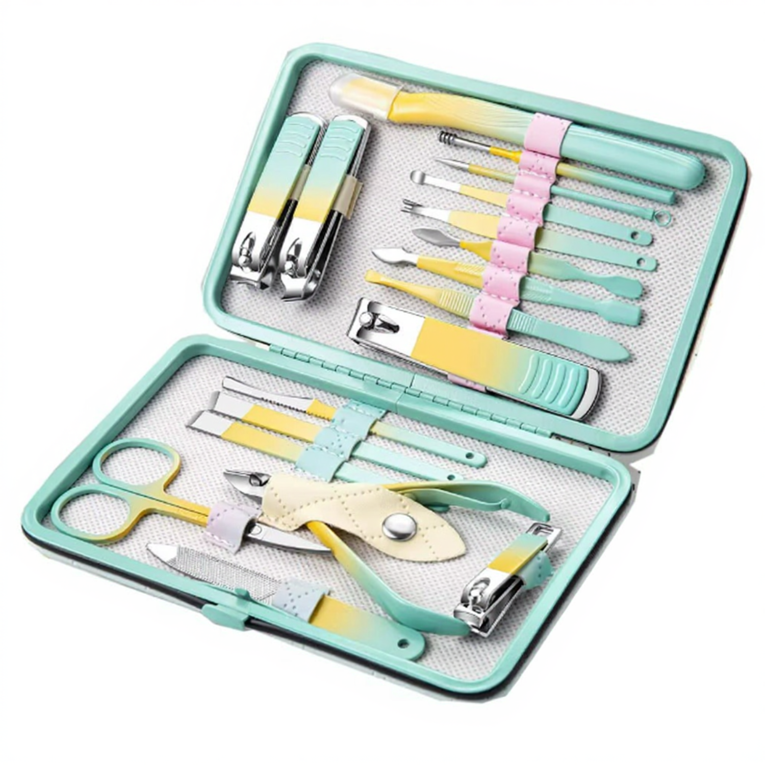 18 Pcs Colorful Manicure & Pedicure Set – Professional Stainless Steel Nail Clippers Kit with Case