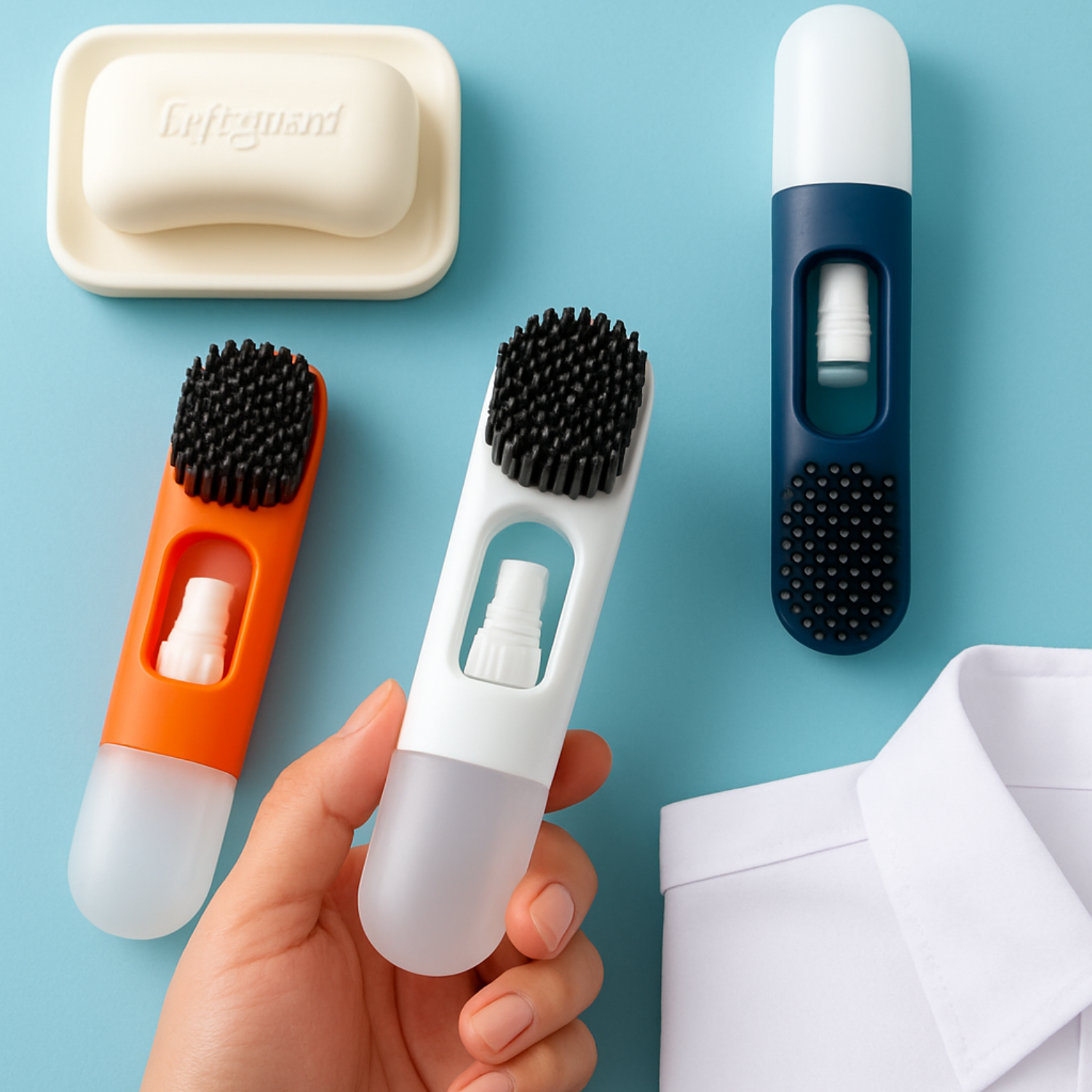 2-in-1 Laundry & Shoe Cleaning Brush with Refillable Soap Dispenser - 1 Pcs (Random Color)
