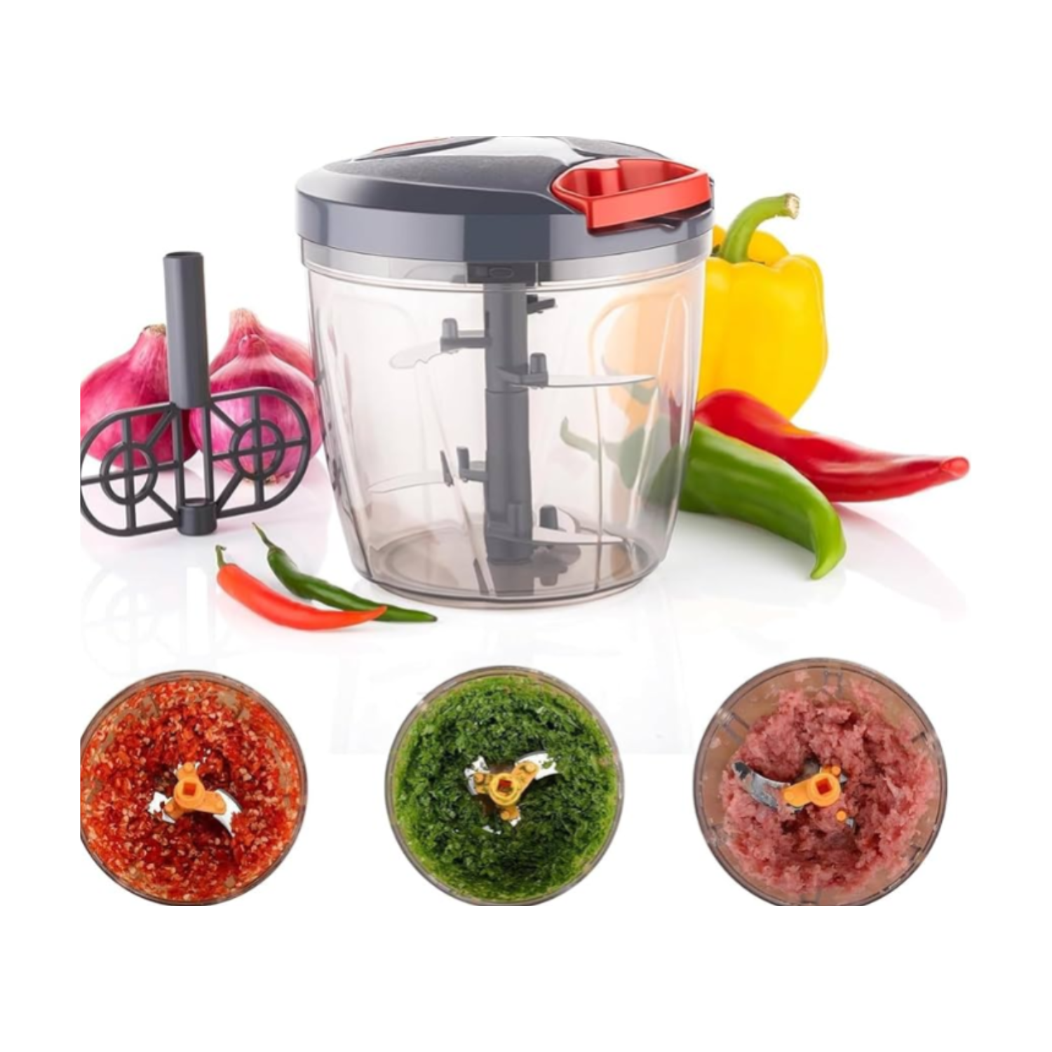 6-Blade Vegetable Chopper 1000ml – 2-in-1 Multipurpose Food Chopper with Stainless Steel Blades & Anti-Slip Base (Random color- Pack of 1)