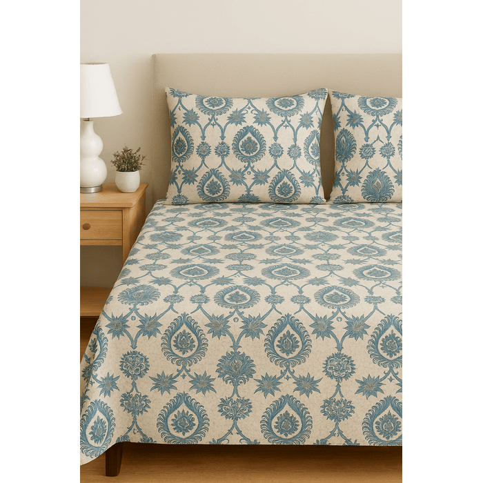 Super King Size Glace Cotton Printed Bedsheet with 2 Pillow Covers - (Random Prints)