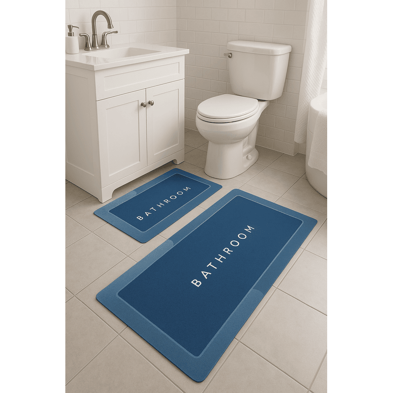 Bathroom Floor Mat Set Of 2 – Waterproof Anti-Slip Soft Floor Mats for Bath, Shower, Toilet & Sink Area