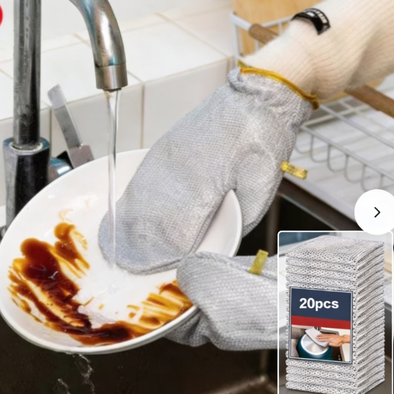 20 Pcs Non-Stick Oil-Resistant Kitchen Scrubber with 1 Pair of Gloves – Reusable Mesh Dish Towels for Stovetops, Pots, Pans & Range Hoods – Checkered Pattern Cleaning Cloths