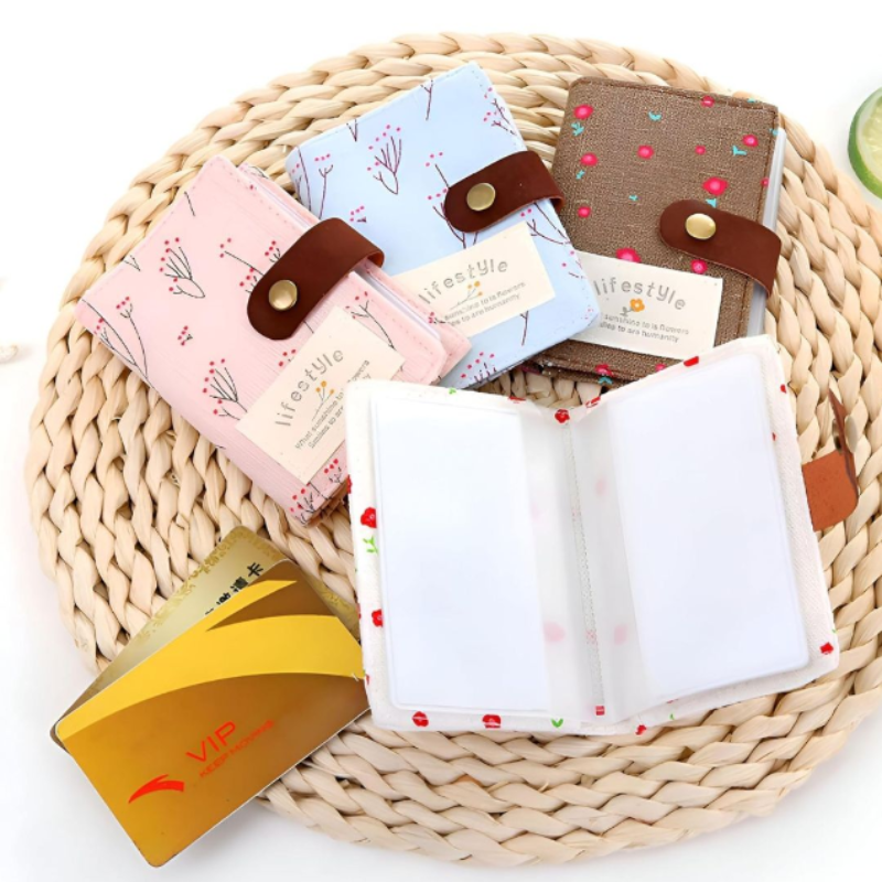 Floral Print Canvas Card Holder – 20 Card Capacity Wallet for ID, Debit, Credit & Visiting Cards (Random color-Pack of 1)