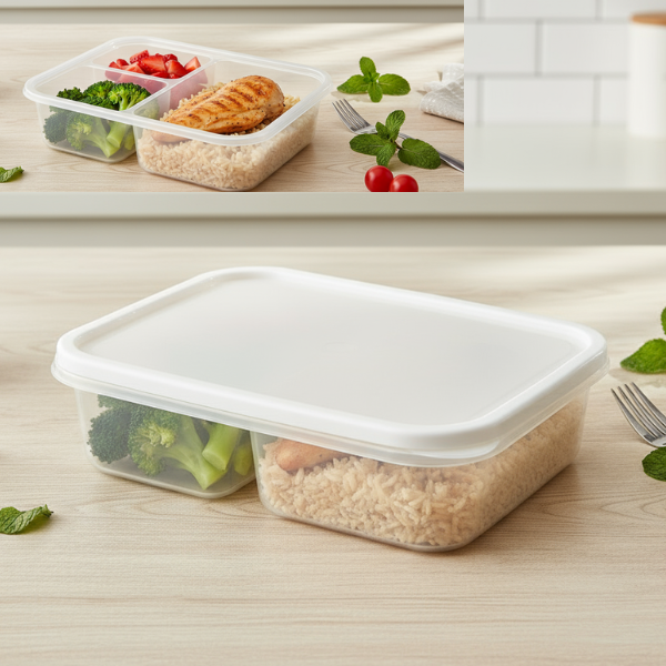 3-Compartment Food Storage Container with Lid – Leakproof Meal Prep Lunch Box for Office, School & Kitchen Storage (Pack of 1)