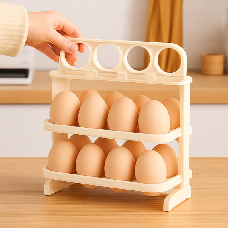 3-Layer 24-Grid Foldable Egg Holder Tray – Space-Saving Refrigerator & Kitchen Egg Organizer for Home & Restaurant (Pack of 1)