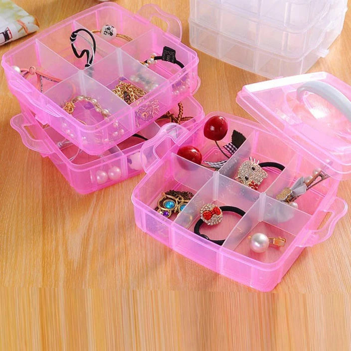 2-Layer 12-Grid Transparent Storage Box – Portable Detachable Organizer for Jewelry, Sewing, Buttons, Earrings, Hair Accessories & More (Pack of 1)