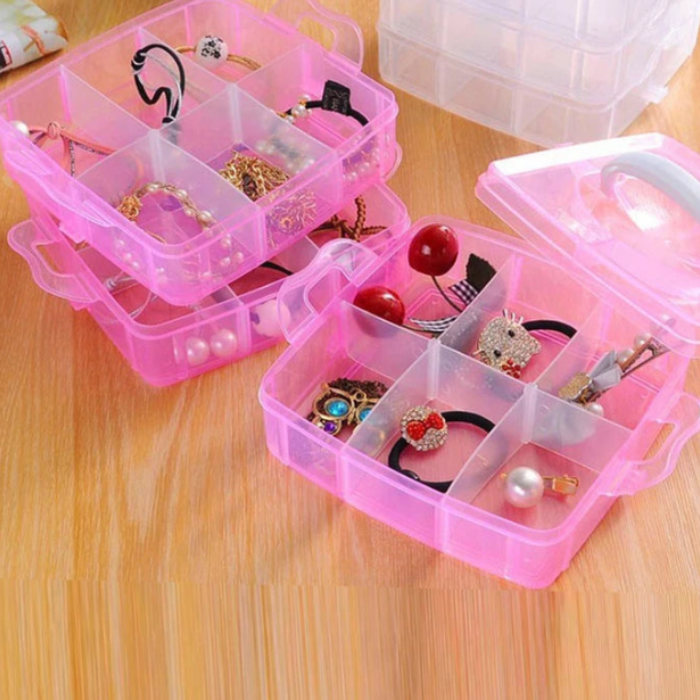 2-Layer 12-Grid Transparent Storage Box – Portable Detachable Organizer for Jewelry, Sewing, Buttons, Earrings, Hair Accessories & More (Pack of 1)