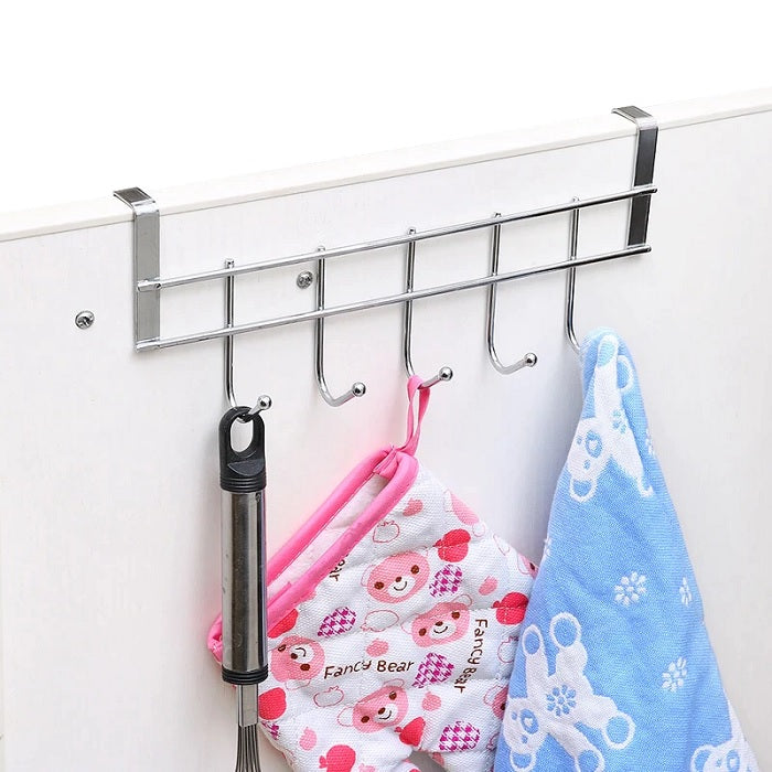 5 Hook Stainless Steel Cabinet Kitchen Organiser, Wall Hook Hanger for Hanging Clothes, Jeans, Umbrellas, Jackets, Scarfs, Bags, Keys, Towel in Room, Kitchen, Bathroom